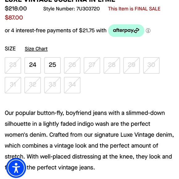 7FAMK NWT Luxe Vintage Josefina in Lyme. - Picture 13 of 13